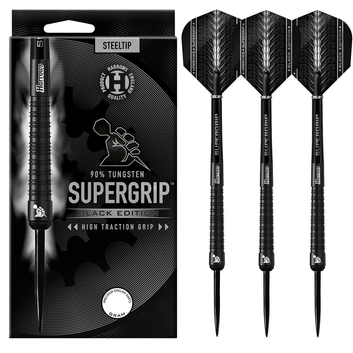 Šipky Harrows-STEELTIP SUPERGRIP BLACK 90% 23 gr.